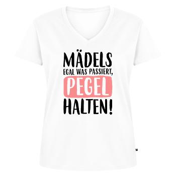 MÄDELS EGAL WAS PASSIERT, PEGEL HALTEN! - Frauen Premium Bio T-Shirt mit V-Ausschnitt - Weiß - Vorne - AI Model Female 172 dark (172cm)