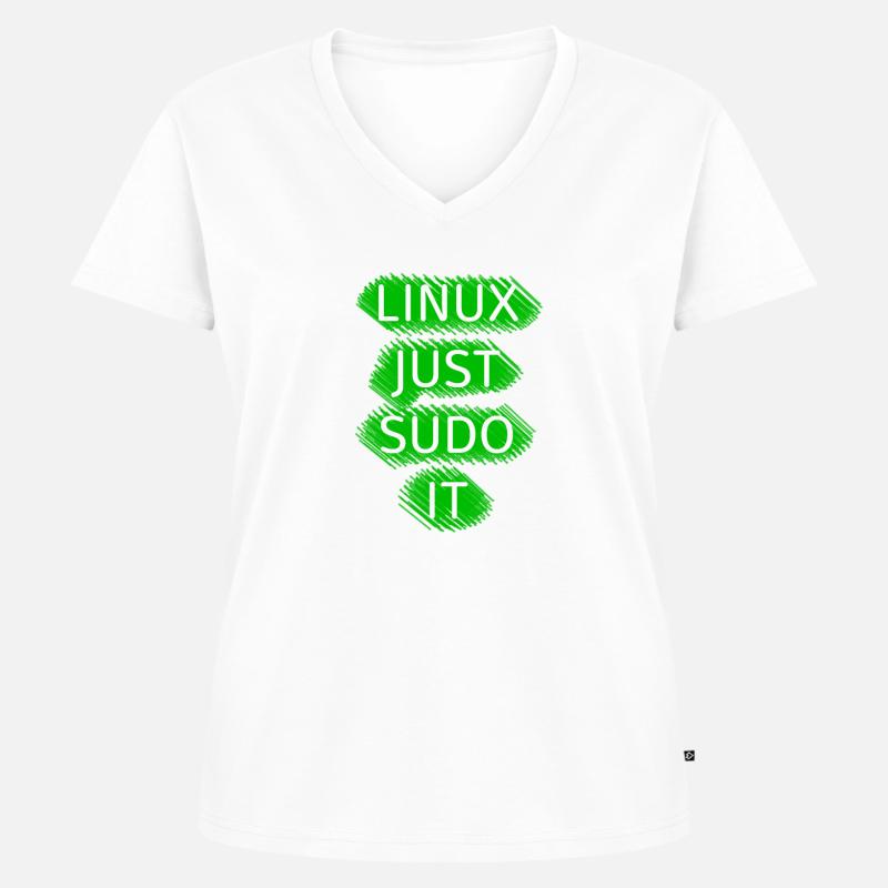 Linux Ubuntu SUDO - Frauen Premium Bio T-Shirt mit V-Ausschnitt - Weiß