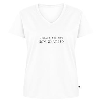 Screenwriter Gift I Saved the Cat Now What - Women's Premium Organic V-neck T-shirt - white - Front - AI Model Female 172 dark (172cm)