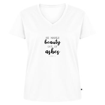 La Bible Vers le Christ Beauté Chemise Cadeau - T-shirt encolure en V Premium bio Femme - blanc - Devant - AI Model Female 172 dark (172cm)