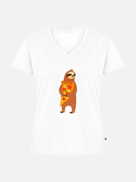 Sloth With Pizza Slice - Frauen Premium Bio T-Shirt mit V-Ausschnitt - Weiß