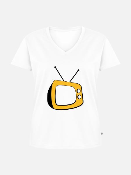 Retro TV Logo - Frauen Premium Bio T-Shirt mit V-Ausschnitt - Weiß