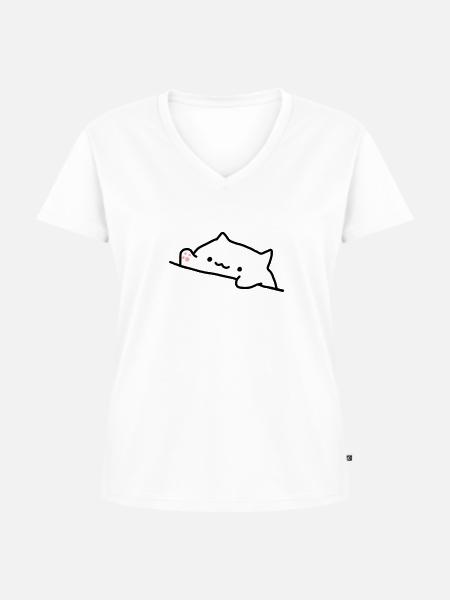 Bongo Cat Meme - Frauen Premium Bio T-Shirt mit V-Ausschnitt - Weiß
