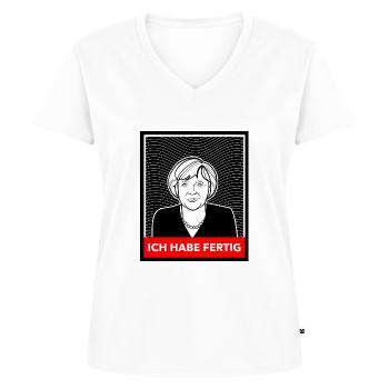 Ich habe fertig - Frauen Premium Bio T-Shirt mit V-Ausschnitt - Weiß - Vorne - AI Model Female 172 dark (172cm)