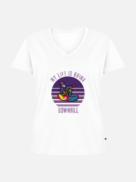 Mein Leben geht bergab - Frauen Premium Bio T-Shirt mit V-Ausschnitt - Weiß