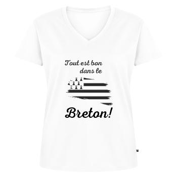 t-shirt humoristique, cadeau homme femme, Bretagne - T-shirt encolure en V Premium bio Femme - blanc - Devant - AI Model Female 172 dark (172cm)