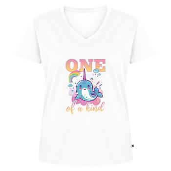 Drôle d’animal narval unique en son genre - T-shirt encolure en V Premium bio Femme - blanc - Devant - AI Model Female 172 dark (172cm)