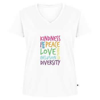 Freundlichkeit Hoffnung Frieden Liebe Einbeziehung - Frauen Premium Bio T-Shirt mit V-Ausschnitt - Weiß - Vorne - AI Model Female 172 dark (172cm)