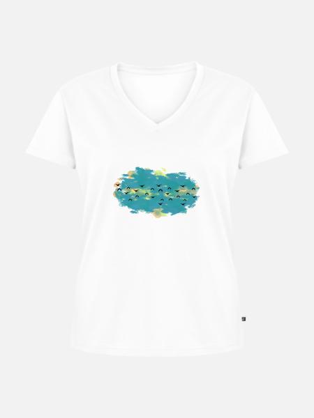 Zugvögel - Frauen Premium Bio T-Shirt mit V-Ausschnitt - Weiß