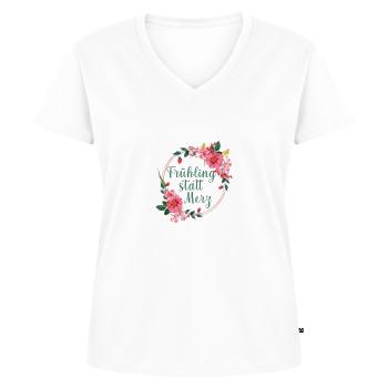 Frühling statt Merz - Frauen Premium Bio T-Shirt mit V-Ausschnitt - Weiß - Vorne - AI Model Female 172 dark (172cm)