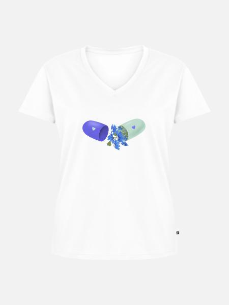 Blumen-Pille - Frauen Premium Bio T-Shirt mit V-Ausschnitt - Weiß