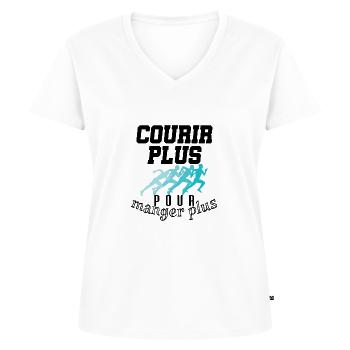 Courir Plus Run Running Manger Humour Fun - T-shirt encolure en V Premium bio Femme - blanc - Devant - AI Model Female 172 dark (172cm)