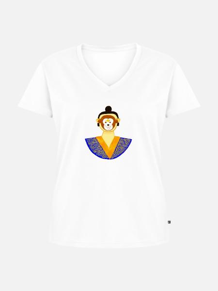 Ein Mann hinter der Affenmaske - Frauen Premium Bio T-Shirt mit V-Ausschnitt - Weiß