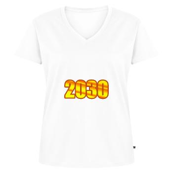 2030 - Women's Premium Organic V-neck T-shirt - white - Front - AI Model Female 172 dark (172cm)