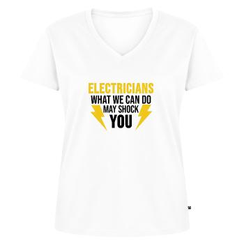 Elektriker Elektrotechnik Lustig Elektrik Geschenk - Frauen Premium Bio T-Shirt mit V-Ausschnitt - Weiß - Vorne - AI Model Female 172 dark (172cm)