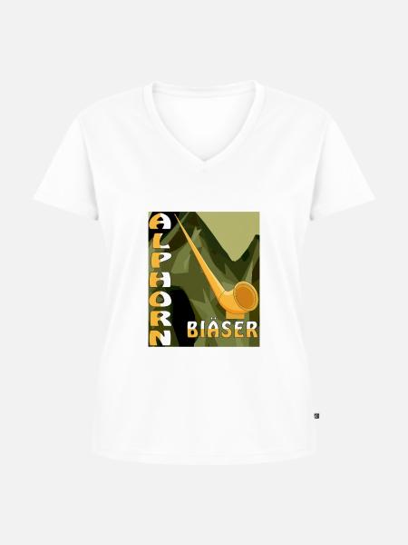 ALPHORN BLÄSER - Frauen Premium Bio T-Shirt mit V-Ausschnitt - Weiß