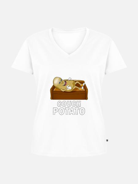 COUCH POTATO - Frauen Premium Bio T-Shirt mit V-Ausschnitt - Weiß