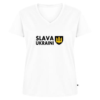 Slava ukraini - T-shirt encolure en V Premium bio Femme - blanc - Devant - AI Model Female 172 dark (172cm)