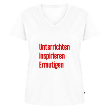 Enseigner, inspirer, encourager - T-shirt encolure en V Premium bio Femme - blanc - Devant - AI Model Female 172 dark (172cm)