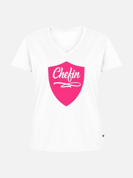Chefin Wapppen - Frauen Premium Bio T-Shirt mit V-Ausschnitt - Weiß