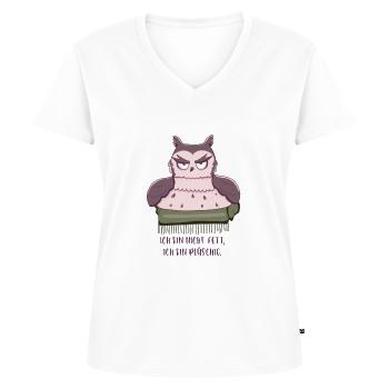 Eule -ich bin nicht fett, ich bin plüschig! - Frauen Premium Bio T-Shirt mit V-Ausschnitt - Weiß - Vorne - AI Model Female 172 dark (172cm)