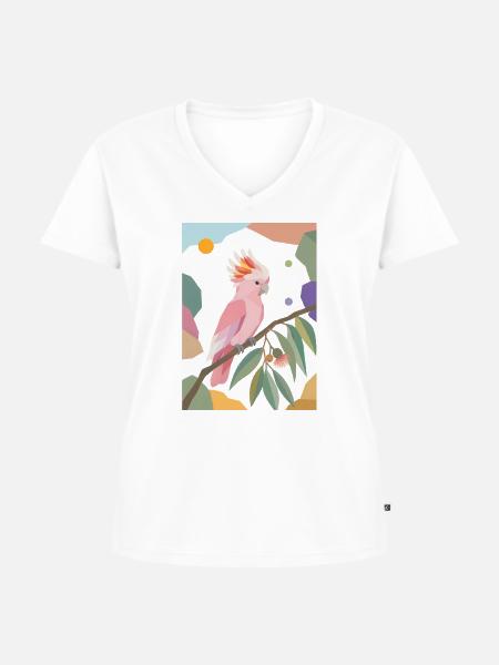Rosa Kakadu Papagei Vogel Design - Frauen Premium Bio T-Shirt mit V-Ausschnitt - Weiß