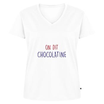 on dit chocolatine - T-shirt encolure en V Premium bio Femme - blanc - Devant - AI Model Female 172 dark (172cm)