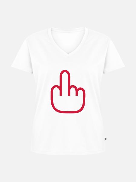 Mittelfinger - Frauen Premium Bio T-Shirt mit V-Ausschnitt - Weiß