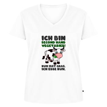Ich bin Second Hand Vegetarier - Frauen Premium Bio T-Shirt mit V-Ausschnitt - Weiß - Vorne - AI Model Female 172 dark (172cm)
