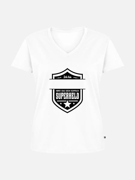 Superheld eigener Text - Frauen Premium Bio T-Shirt mit V-Ausschnitt - Weiß
