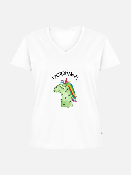 Cacticorn Mom - Frauen Premium Bio T-Shirt mit V-Ausschnitt - Weiß