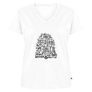 Dschingl Bells - Frauen Premium Bio T-Shirt mit V-Ausschnitt - Weiß - Vorne - AI Model Female 172 dark (172cm)