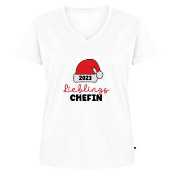 Lieblingschefin Weihnachten 2023 Beste Chefin XMAS - Frauen Premium Bio T-Shirt mit V-Ausschnitt - Weiß - Vorne - AI Model Female 172 dark (172cm)