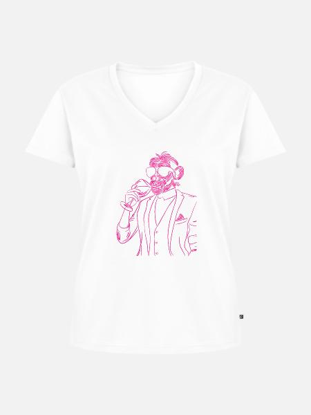 Affe Wein Glas - Frauen Premium Bio T-Shirt mit V-Ausschnitt - Weiß