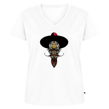 Kopf des Todes mexikanischer Hipster bärtiger Schnurrbart cha - Frauen Premium Bio T-Shirt mit V-Ausschnitt - Weiß - Vorne - AI Model Female 172 dark (172cm)