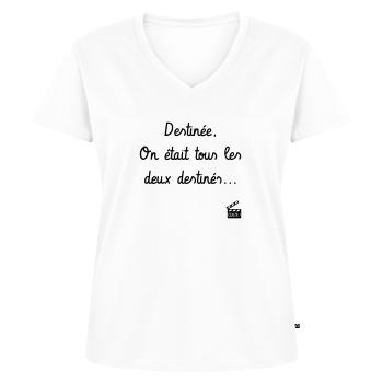 Destinée, on était tous les 2 destinés. Père Noël - T-shirt encolure en V Premium bio Femme - blanc - Devant - AI Model Female 172 dark (172cm)