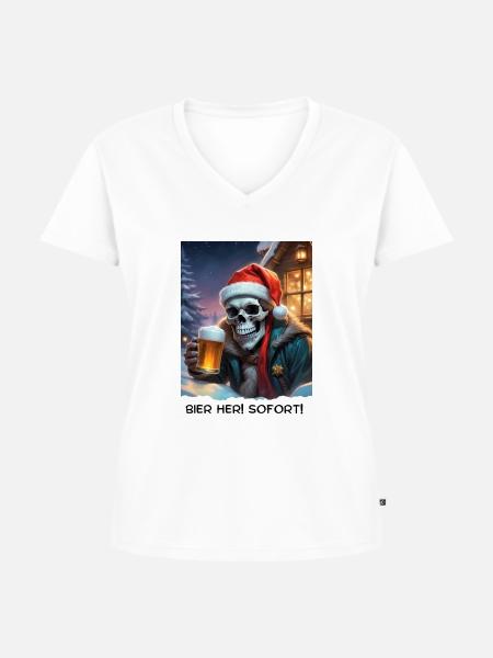 Weihnachten Skull Bier 2.1 - Frauen Premium Bio T-Shirt mit V-Ausschnitt - Weiß