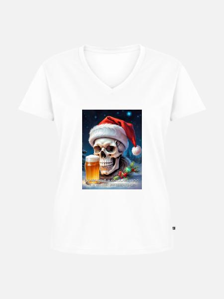 Weihnachten Skull Bier 2.10 - Frauen Premium Bio T-Shirt mit V-Ausschnitt - Weiß