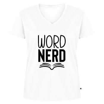 Word Nerd - Frauen Premium Bio T-Shirt mit V-Ausschnitt - Weiß - Vorne - AI Model Female 172 dark (172cm)