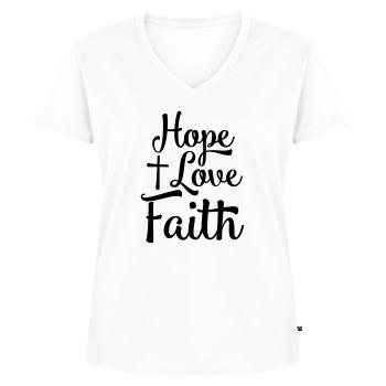 Hoffnung Liebe Glaube - Frauen Premium Bio T-Shirt mit V-Ausschnitt - Weiß - Vorne - AI Model Female 172 dark (172cm)