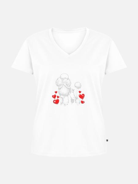 Crazy Poodle Lady - Frauen Premium Bio T-Shirt mit V-Ausschnitt - Weiß