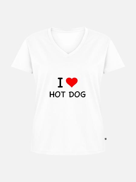 Hot Dog - Frauen Premium Bio T-Shirt mit V-Ausschnitt - Weiß