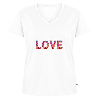 Herzliche Typografie - Frauen Premium Bio T-Shirt mit V-Ausschnitt - Weiß - Vorne - AI Model Female 172 dark (172cm)