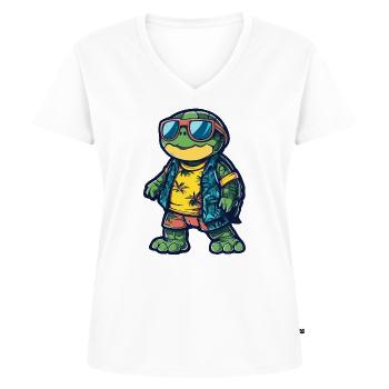 Turtle Comic Holiday - T-shirt encolure en V Premium bio Femme - blanc - Devant - AI Model Female 172 dark (172cm)