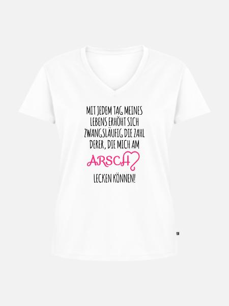 AM ARSCH - Frauen Premium Bio T-Shirt mit V-Ausschnitt - Weiß