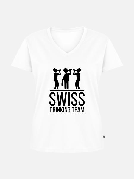 Swiss Drinking Team - Frauen Premium Bio T-Shirt mit V-Ausschnitt - Weiß