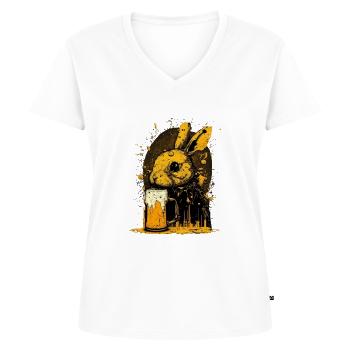 Gefährlich süß, das Bier liebende Kaninchen - Frauen Premium Bio T-Shirt mit V-Ausschnitt - Weiß - Vorne - AI Model Female 172 dark (172cm)