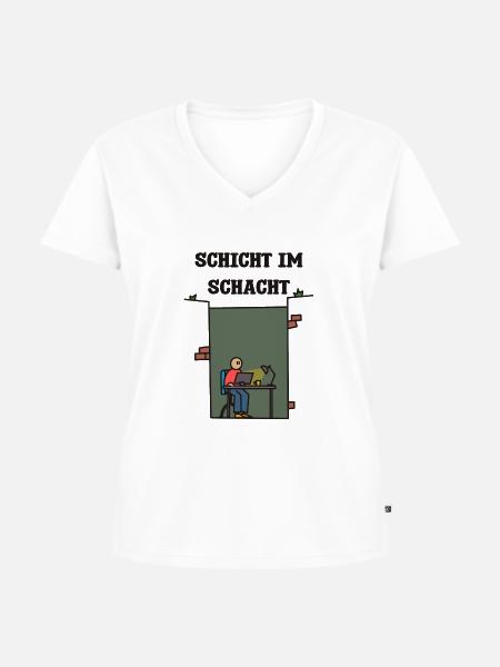 SCHICHT IM SCHACHT - Frauen Premium Bio T-Shirt mit V-Ausschnitt - Weiß