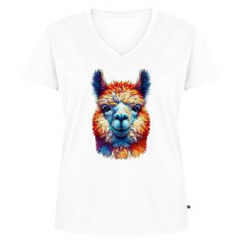 Alpaga - T-shirt encolure en V Premium bio Femme - blanc - Devant - AI Model Female 172 dark (172cm)