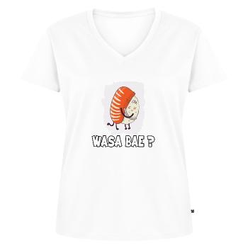Kawaii Japan sushi motif nigiri fan sushi - Women's Premium Organic V-neck T-shirt - white - Front - AI Model Female 172 dark (172cm)